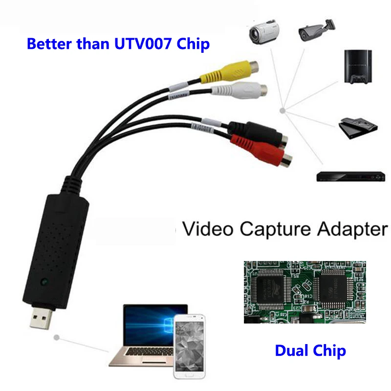 

USB 2.0 Audio New Video DVD VHS Record Capture Card Converter PC Adapter with Audio Real AMT630A Chip 1080P Car Camera