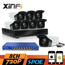 Xinfi 8ch 1.0mp POE Системы Скрытого видеонаблюдения HDMI NVR Регистраторы 9 портов PoE коммутатор 720 P HD охранных POE Камера Системы комплект