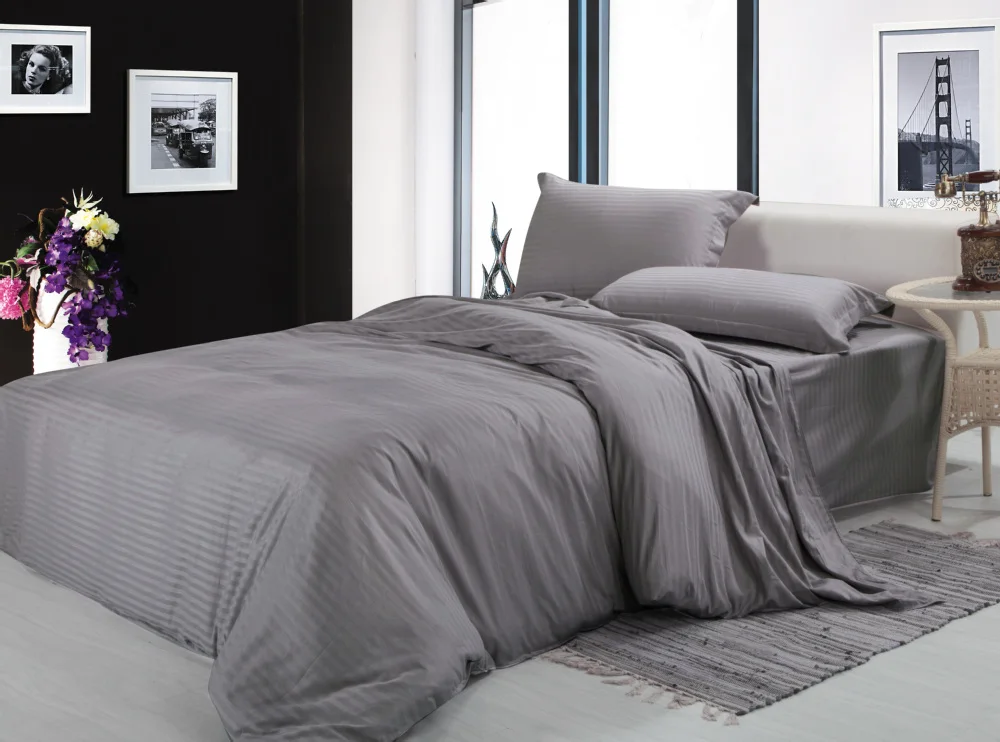 Free shipping100%cotton fabric silver gray white 4pcs bedding sets Twin Full Queen King size