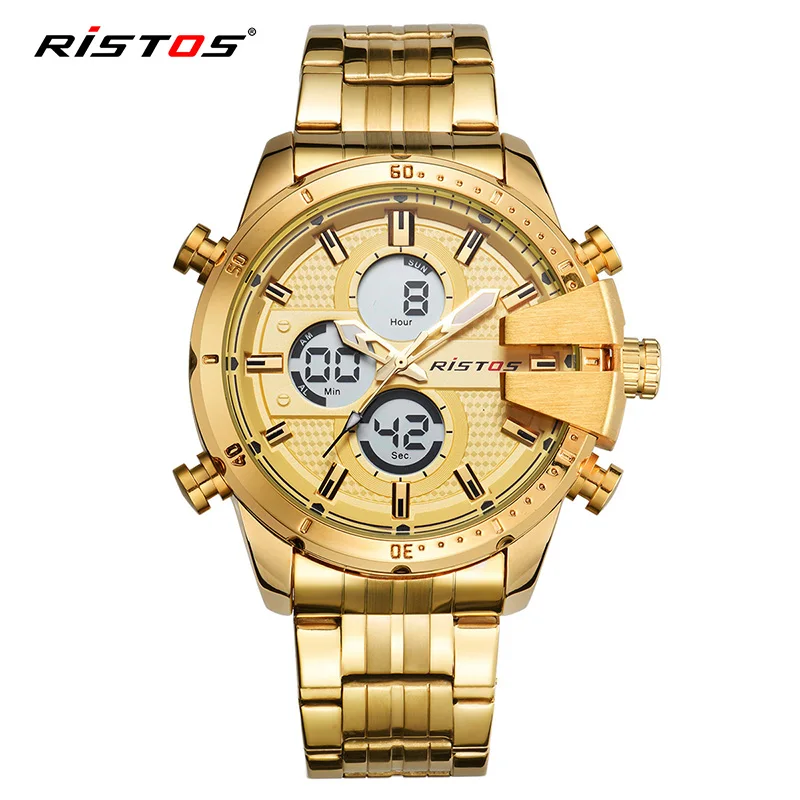 

RISTOS Fashion Relojes Masculino Hombre Multifunction Stainless Steel Man Sport Watches Male Chronograph Digital Wristwatch 9345