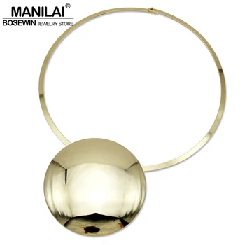 

MANILAI Unique Design Collar Choker Necklace Women Accessories Charm Torque Big Metal Circle Pendants Statement Jewelry CE4002
