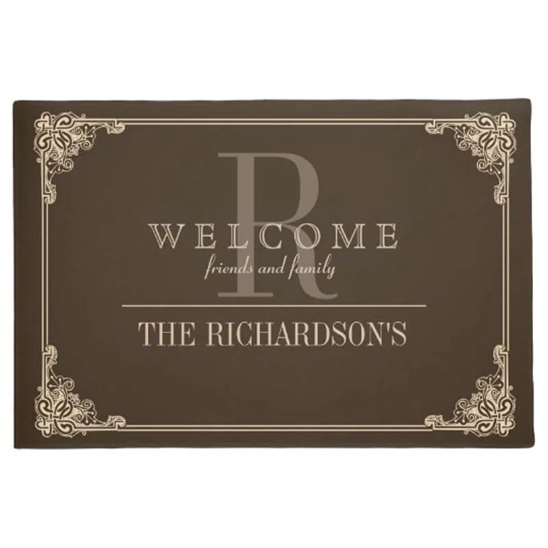Personalized Corner Flourish Frame Custom Name Doormat Home