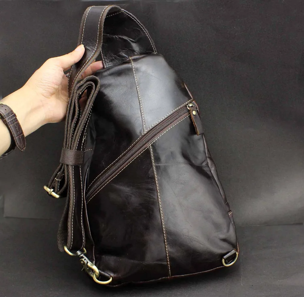 Мужские рюкзаки из натуральной кожи для путешествий, Байкерская сумка на плечо, коричневая сумка на грудь