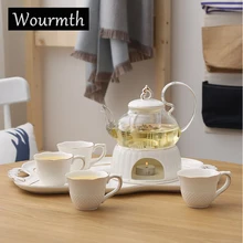 Wourmth Простой Цветочный чайный набор для подогрева свечей, стеклянный керамический вареный Фруктовый Цветочный чай, послеобеденный чайный горшок, поднос для чая