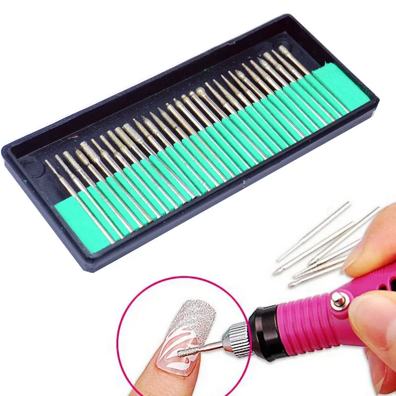 

30Pcs Nail Art Electric Drill Bits Stainless Steel Polishing Grinding 2.35 Rod Filing Machine Manicure Pedicure Accessories Tool