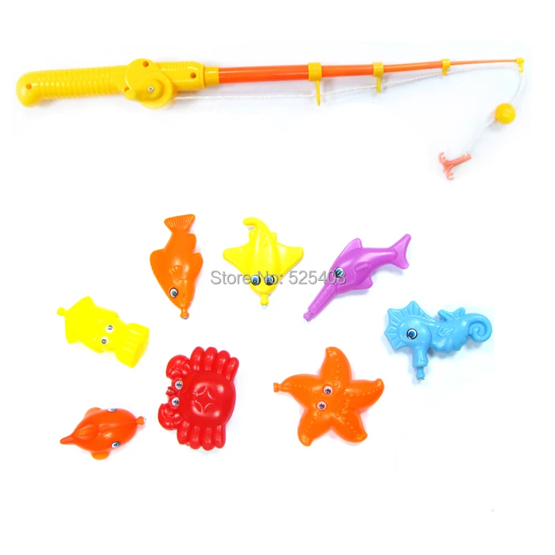 Plastic Marine animals Fishing rod Toys for children 1 Rod 8 Fish Model
