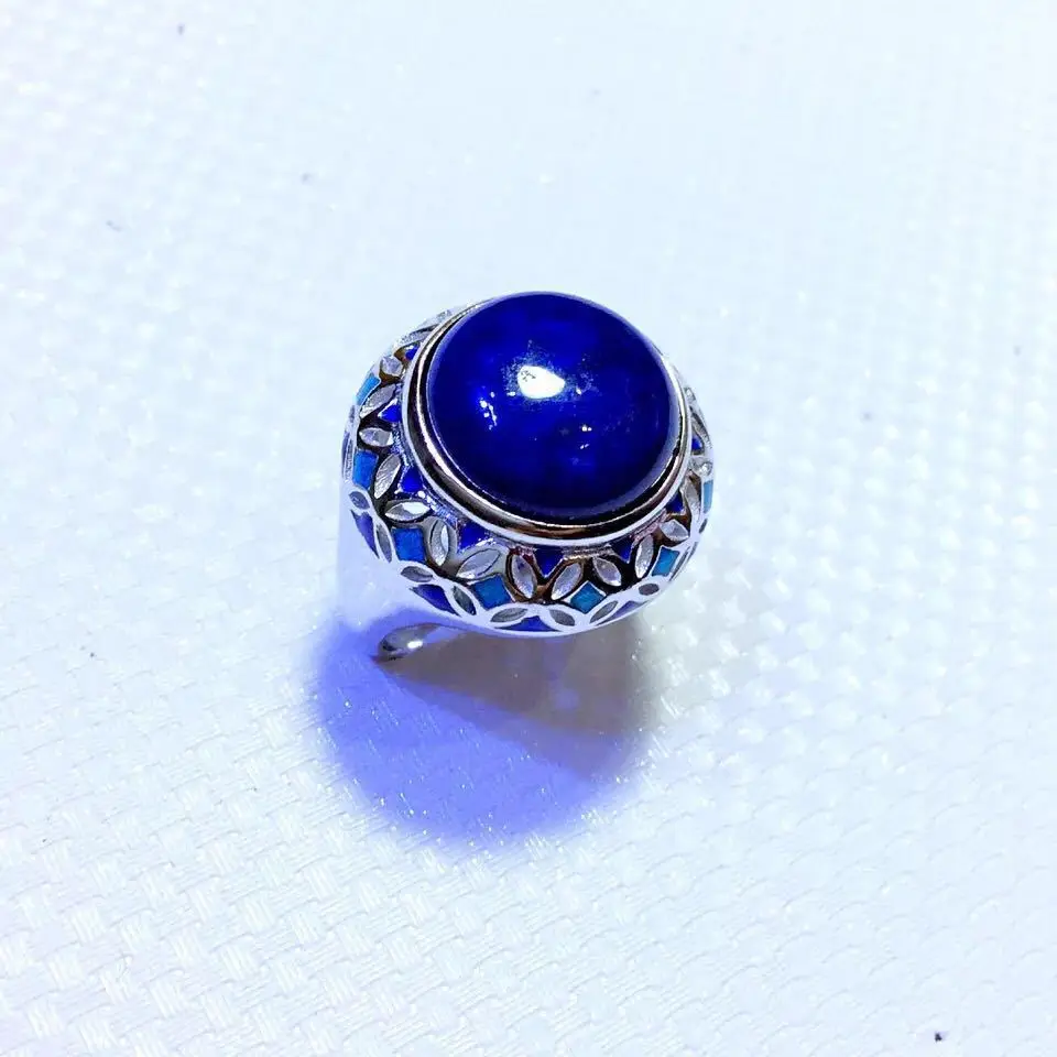 Серебро S925 Стерлинговое Серебро инкрустированное чистый натуральный афганский лазурит голубой жареный синий Открытое кольцо