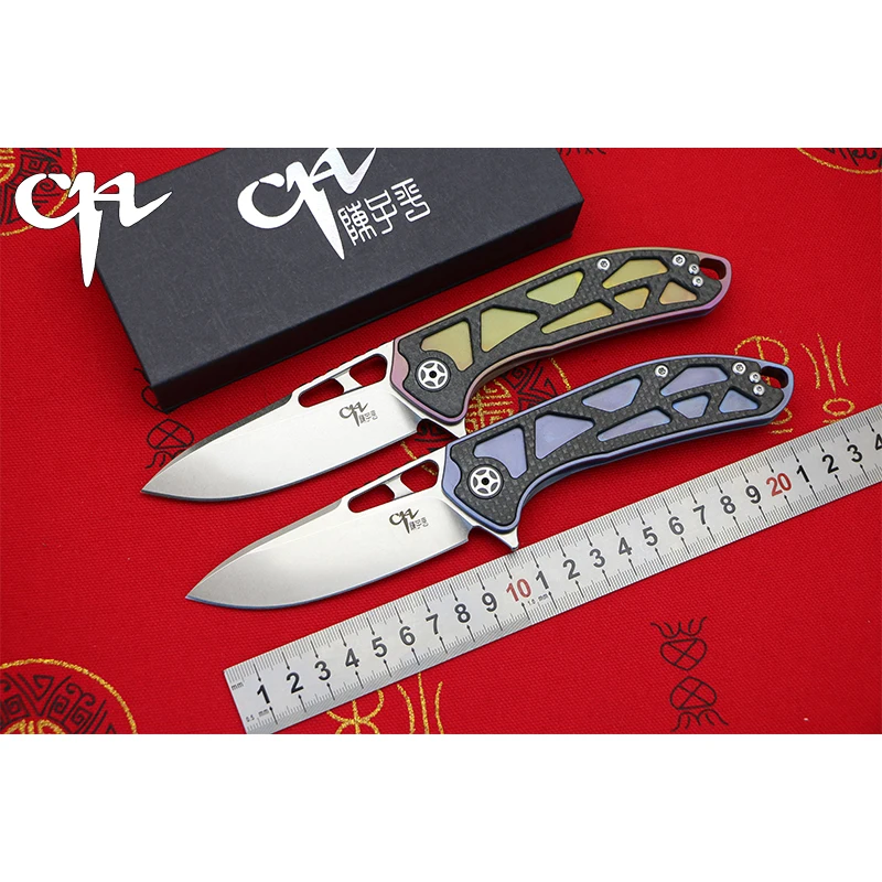 

CH3509 original design Flipper folding knife D2 blade Titanium carbon fiber handle Outdoor camping hunting pocke knives EDC too