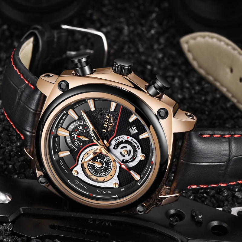 2019 Relogio Masculino LIGE Male Casual Leather Watch Mens Watches Top Brand Luxury Quartz Clock Men Waterproof Sport Wristwatch