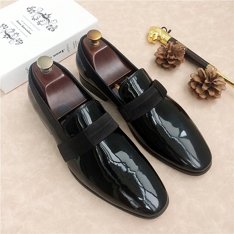 

Summer black Shiny genuine cow Leather fashion lazy shoes for men business comfortable dress shoes fashion slip on shoes