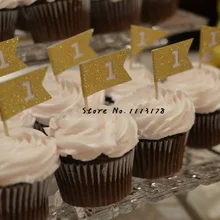 Пользовательские цифры флаг День рождения кекс топперы, блестящие золотые свадебные зубочистки Свадебный детский душ вечерние украшения зубочистки