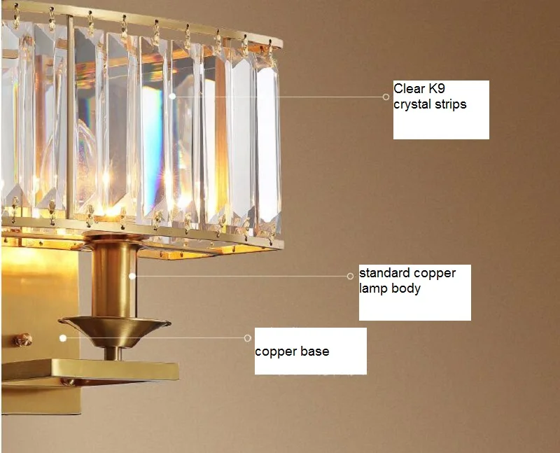 Современные медные Настенные светильники для гостиной роскошные латунные лампы для спальни с хрустальными огнями одиночные бра для домашнего внутреннего освещения