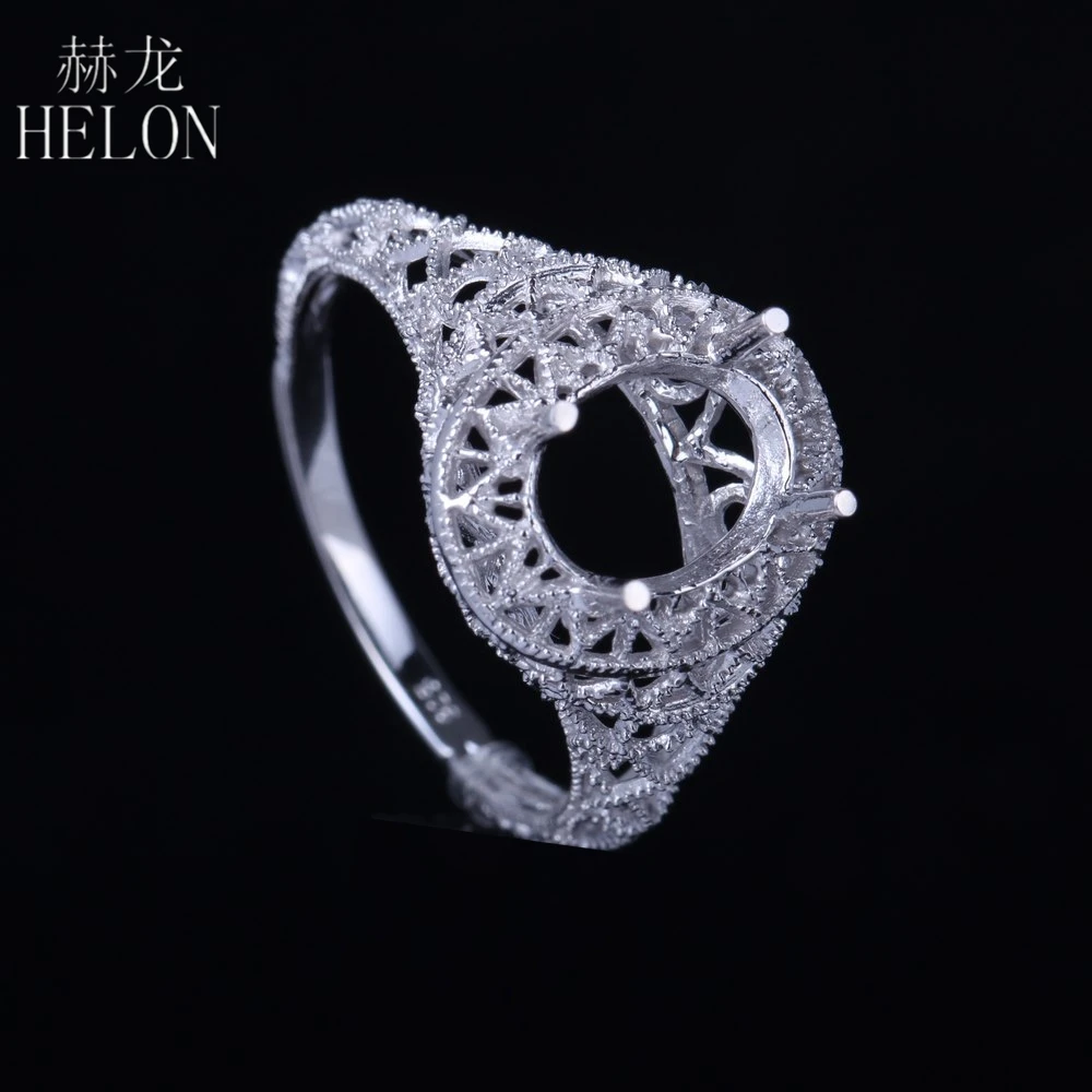 

HELON 7X9MM OVA FILIGREE ANTIQUE VINTAGE SEMI MOUNT ENGAGEMENT RING ART DECO SOLID SILVER 925 SOLITAIRE RING WOMEN'S JEWELRY