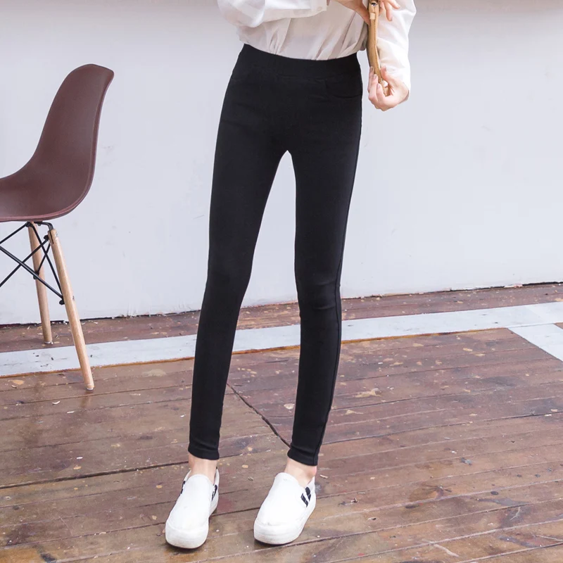 Girls's Leggings with Super Elastic Korean Slim Style Solid Black Color ...