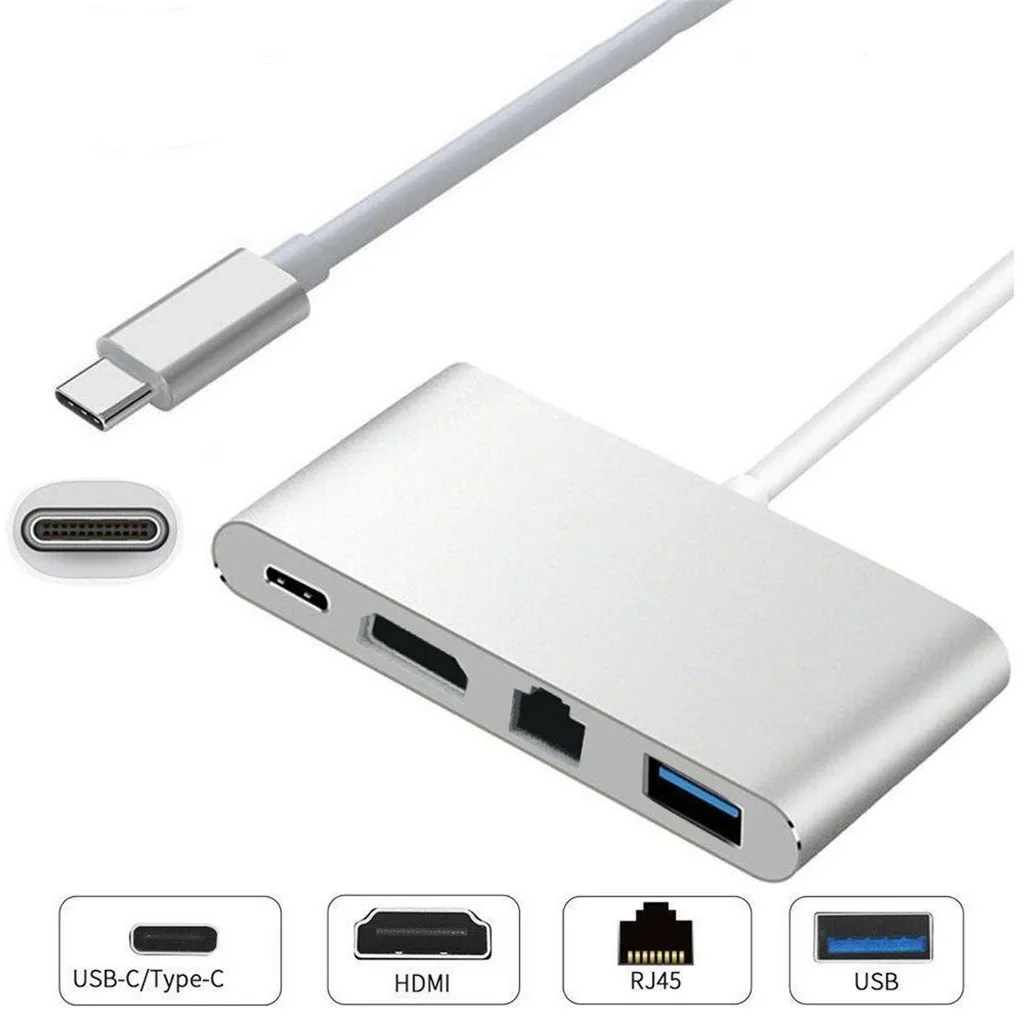 Type-C до 4 USB концентратор USB 3,1 type-C Мини Портативный хаб К HDMI 4 K+ RJ45 Gigabit Ethernet+ USB 3,0 HDMI USB-C адаптер# G