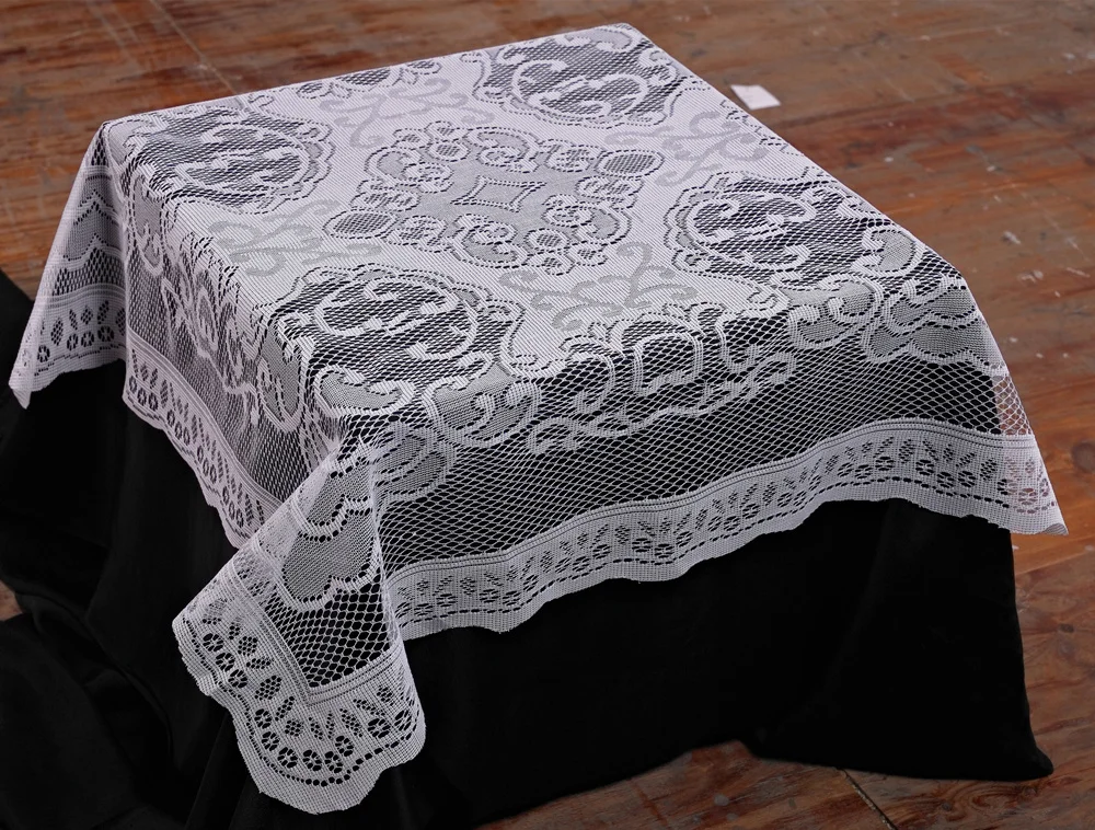 White or ivory polyester free shipping floral lace suqare tablecloths