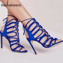 Royal Blue Frauen Wildleder Peep Toe Gladiator Sandalen Binden sommer Alias Mujer High Heels Frauen Pumpt Parteikleidschuhe frau