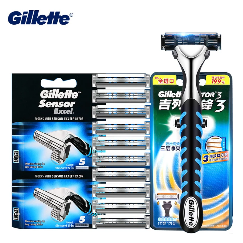 

Gillette Sensor Excel Men's Razor Blades Double Edges Replacement Heads Sharp Shaving Cassettes Vector 3 Razor Face Hair Remove
