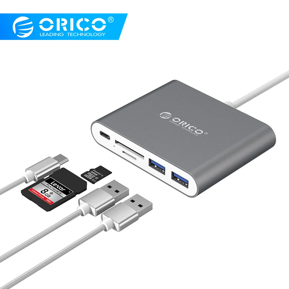 ORICO Алюминий Тип-C концентратор с Card Reader USB3.1 Gen1 с 2 USB3.0 Порты Поддержка OTG Функция (RCC2A)