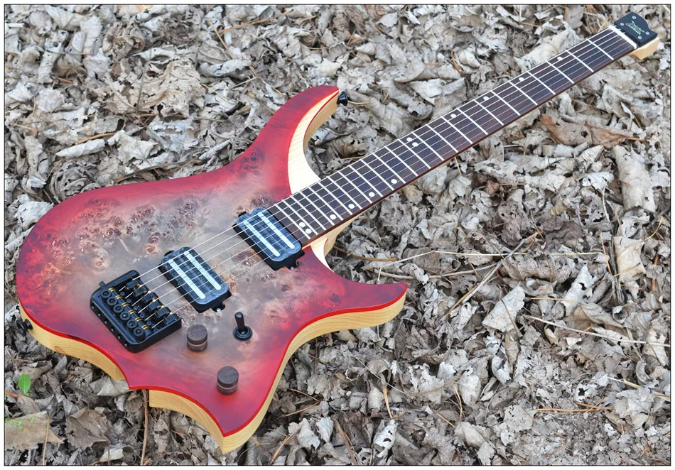 

NK Headless Electric Guitar style Mode Red burst Eye Poplar Veneer top Flame maple Neck in stock free shipping