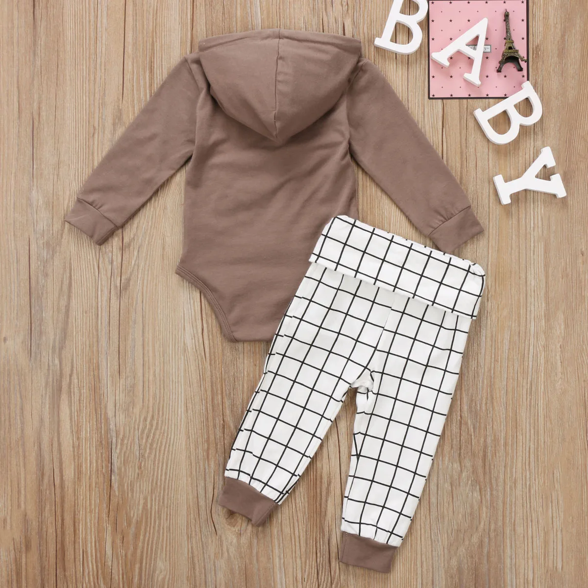 Новорожденных Для маленьких мальчиков толстовка с капюшоном боди+ Пледы Брюки для девочек наряды одежда для малышей 0-18 м Костюмы комплект