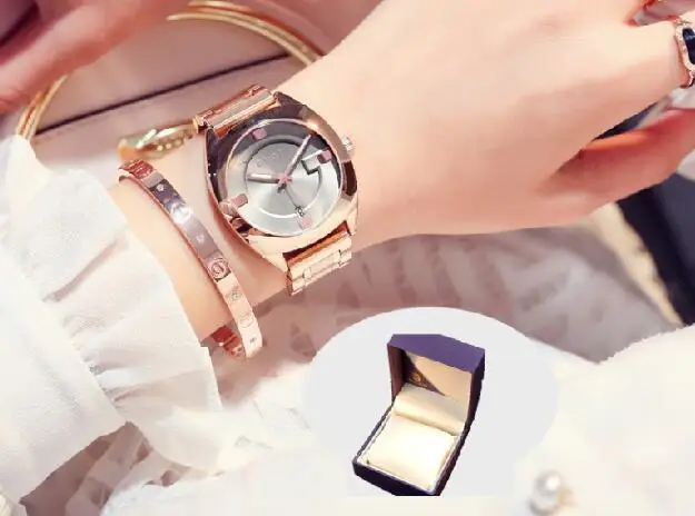 Модные брендовые повседневные часы с циферблатом Guou, Женские Простые полностью стальные водонепроницаемые часы, женские индивидуальные часы, подарок, кварцевые наручные часы - Цвет: Grey With Gift Box