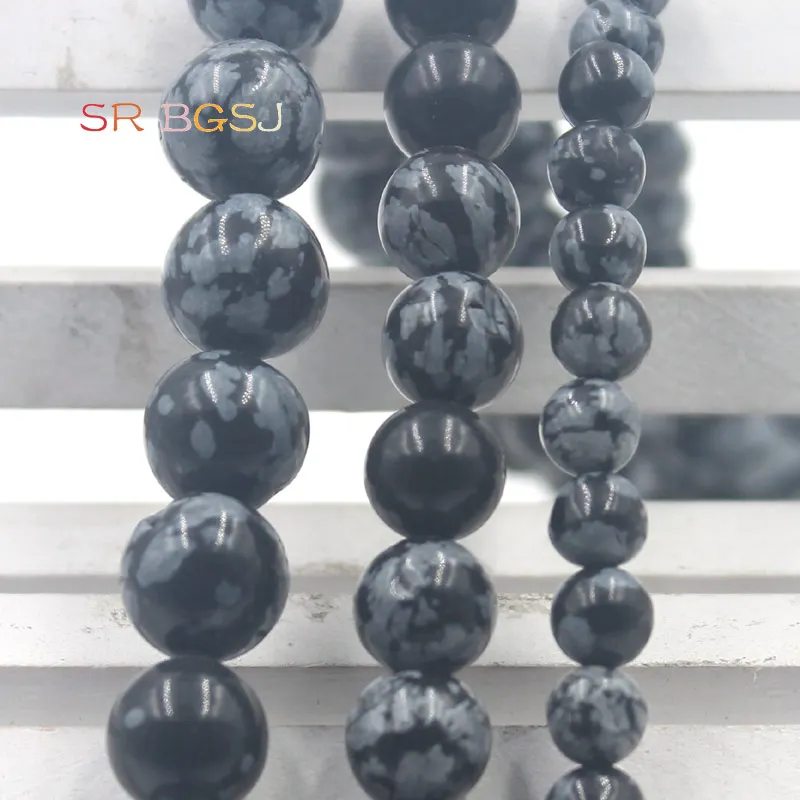 

Free Shipping 4MM 6MM 8MM 10MM 12MM 14MM Natural Black Snowflake Obsidian Stone Round Beads 15"