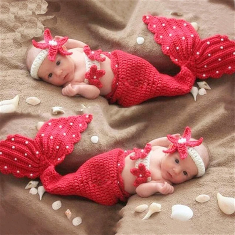 Crochet Mermaid baby costume photography props knitting baby clothing