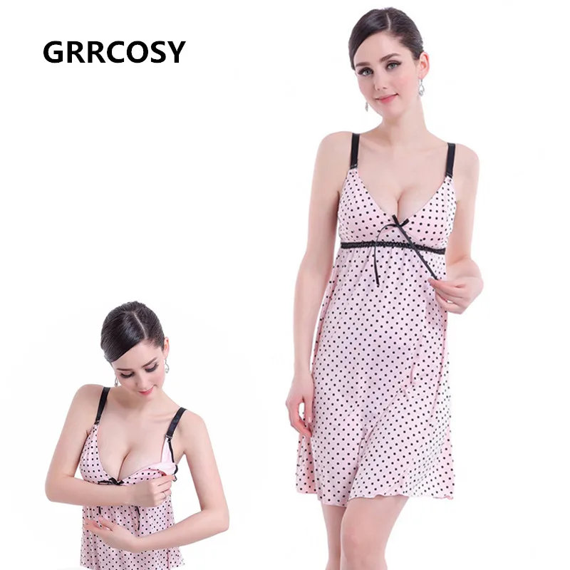 

GRRCOSY Pink Dot Bowknot Nursing Bra Tank Caim Breastfeeding Pregnancy Dress Clothes Pregnant Women Maternity Shirts Tees