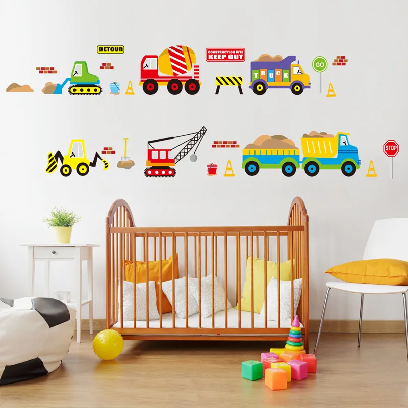 Cartoon Vehicle Traffic Cars Buses Wall Stickers for Kids Room Living Room Kindergarten Baby Nursery Home Decoration Waterproof