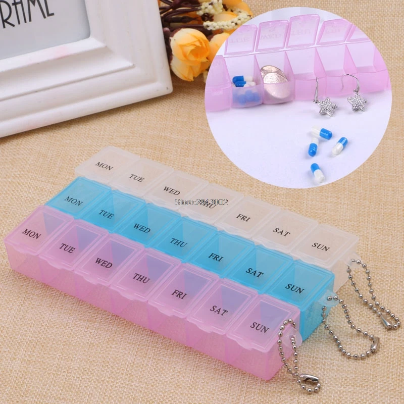 

7 Days Transparent Ornament Storage Box Jewelry Drug Compartment Display Case