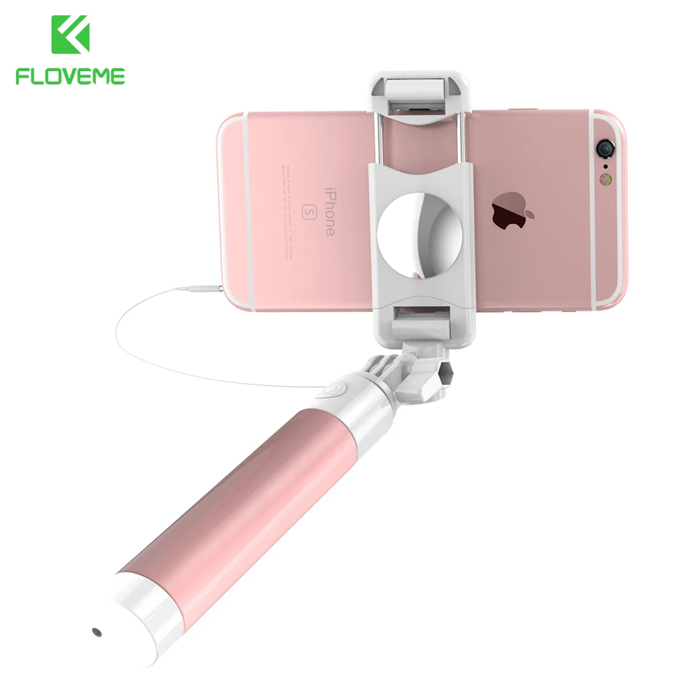 FLOVEME Universal Mini Selfie Stick 360 Rotatable Foldable Portable Extendable Wired Self Stick For iPhone Samsung Huawei Xiaomi