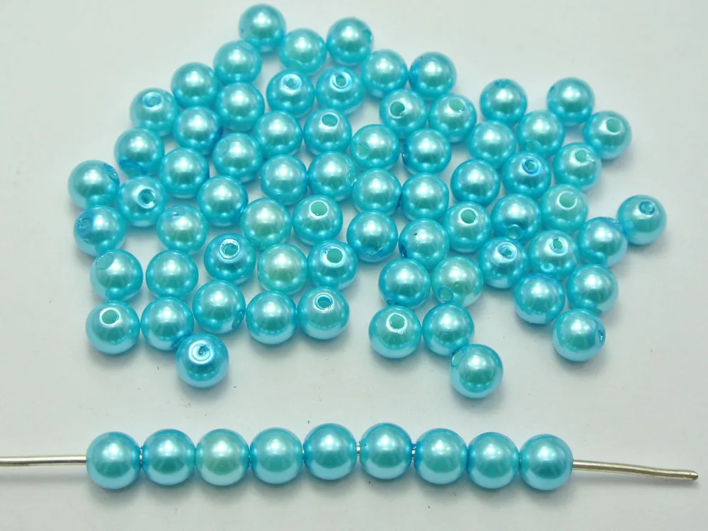 200 Pcs 8mm Plastic Faux Pearl Round Beads Sea Blue Imitation Pearlin
