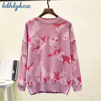 

Sweater Women XL-5XL Plus Size Long Sleeve Knitted Sweaters 2018 Autumn Winter New Casual Print Loose Bottoming Clothing LD634