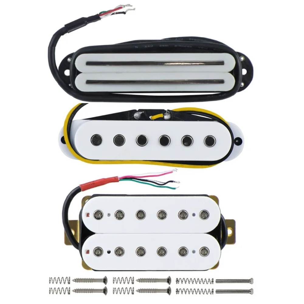 

FLEOR 3pcs Neck/Middle/Bridge Pickup Set Dual Rail & Single Coil & Humbucker Pickup Ceramic for Electric Guitar Parts,White