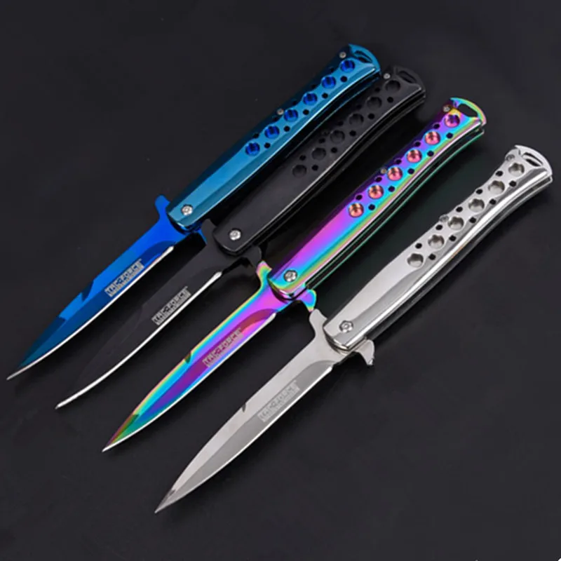 Fullxeon 8.7in 4 Colors Colorful Rainbow Outdoor Hunting Camping Folding Knife Pocket Stainless