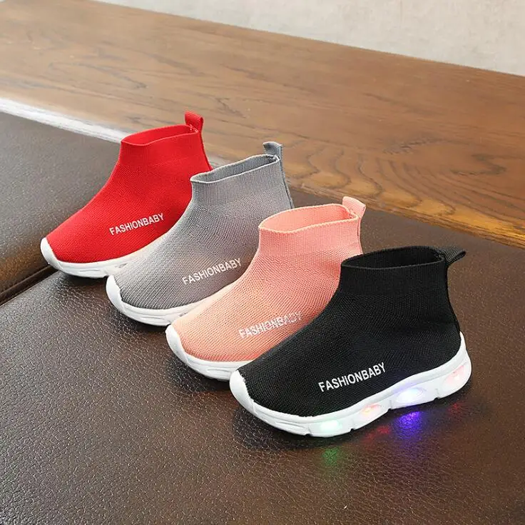 

Kids Shoes Elastic Sports Led Shoes Leisure Baby Boys Girls Light Shoes Children Kids Breathable Sport Shoes Glowing Sneakers