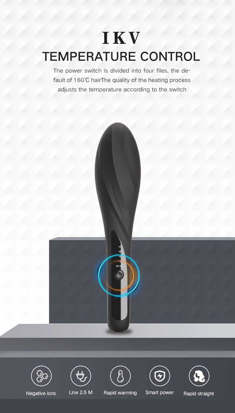IKV Новое поступление электрическая расческа быстрый выпрямитель для волос черная щетка для выпрямления волос с ЖК-дисплеем Фен щетка