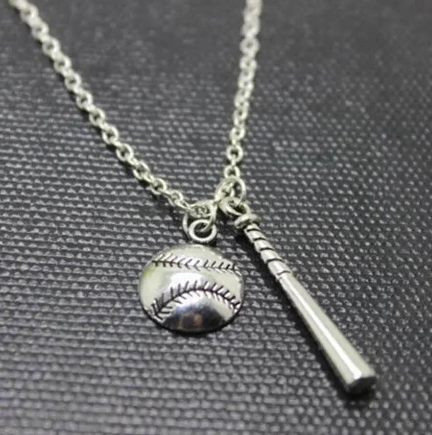Fashion Jewelry Vintage Silver basebal And baseball bat Charms