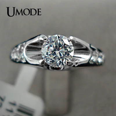 UMODE Fashion White Gold Color Mounting 0.5 ct CZ Cubic Zirconia Wedding Female Jewelry Women Rings Girls Accessories JR0064B