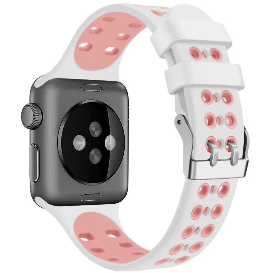KINGBEIKE Soft Sport Silicone Watch band For Apple Watchband 38mm/42mm 40mm/44mm iWatch Band Series 1/2/3/4 Wrist Bracelet Strap
