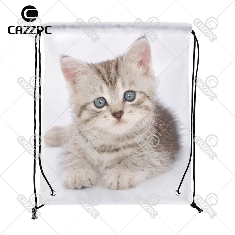 

Small Cute Cat face Pattern Print Custom individual Nylon fabric Drawstring Backpack gift bag