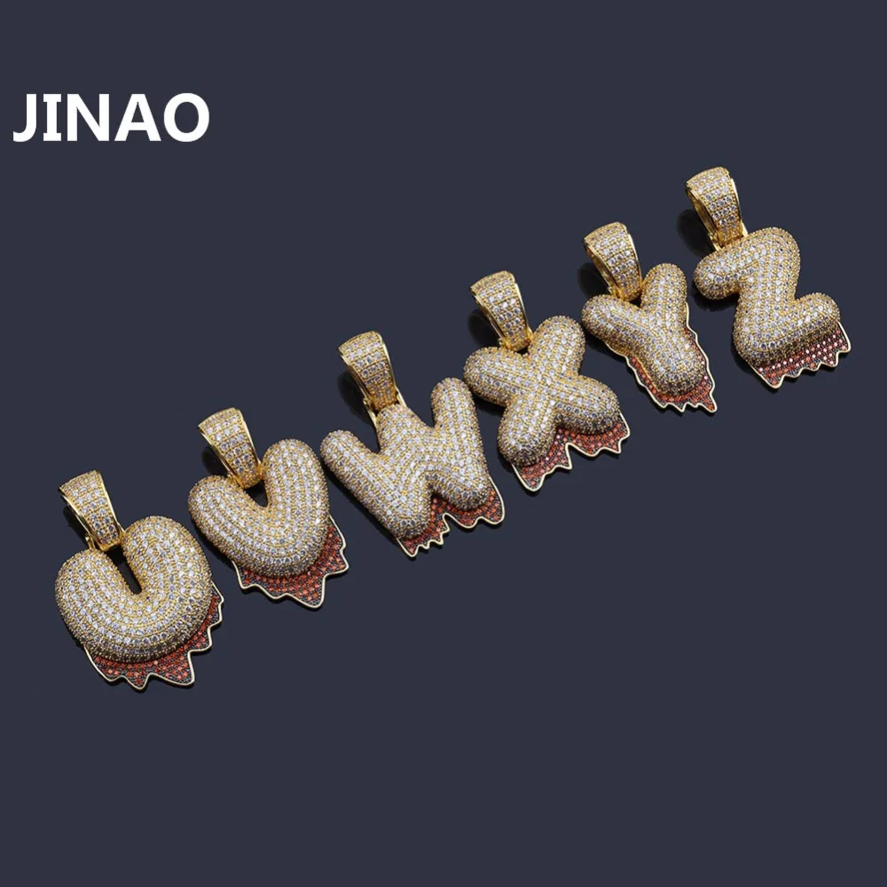 JINAO Personalized Name Custom Bubble Blood Drip Letter Pendant Necklace For Men Women Gift Hip Hop AAA Cubic Zirconia Jewelry