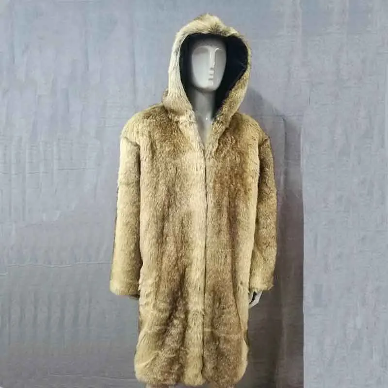 New winter autumn men faux fox fur Hooded coat long windbreaker loose warm fashion man rabbit fur Peacock feather leather jacket mens leather motorcycle jackets