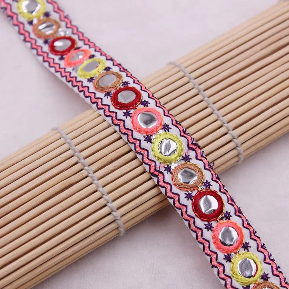 

1yard DIY Handmade Ethnic Mirror Embroidered Webbing Indian Lace Trim Sewing Net Yarn Ribbons Clothing Decorative