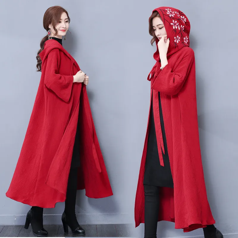 

Cape Femme Poncho Female Ao Dai Vietnam Vestment Hanfu Chinese Style Dress Hooded Cape Red Hooded Cloak Women TA1278