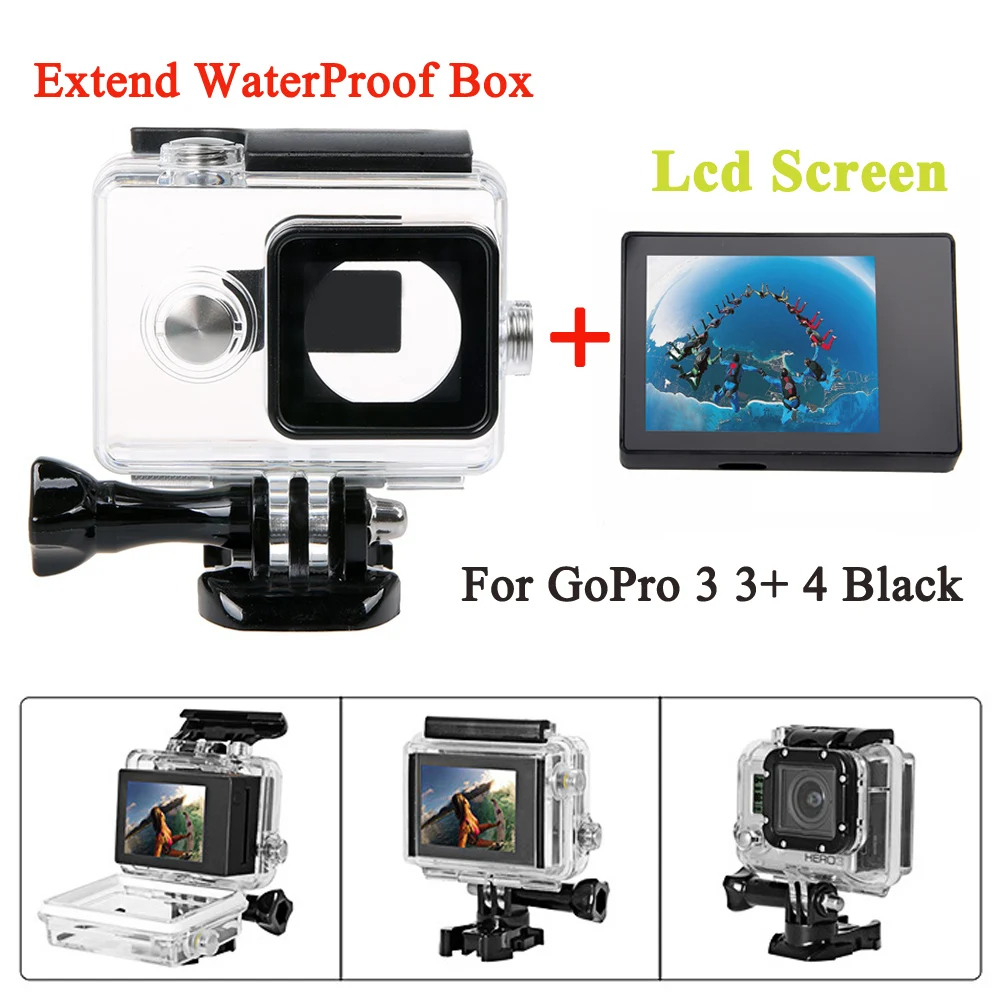 

Gopro Hero 4 3+3 Bacpac Lcd Screen+45M Waterproof Housing Case(Extended Backdoor) For Accessories GoPro Hero 3+4 Black Accessory