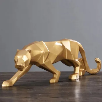 

26cm Resin Leopard Model Crafts Office Ornaments Office Bar Black Gold Geometric Statue Animal Origami Abstract Decoration Gift