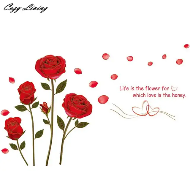 Us 287 33 Di Scontoadesivo Carta Da Parati Camera Da Letto Romantica Rosa Rossa Fiori Decalcomanie Della Parete Soggiorno Camera Da Letto