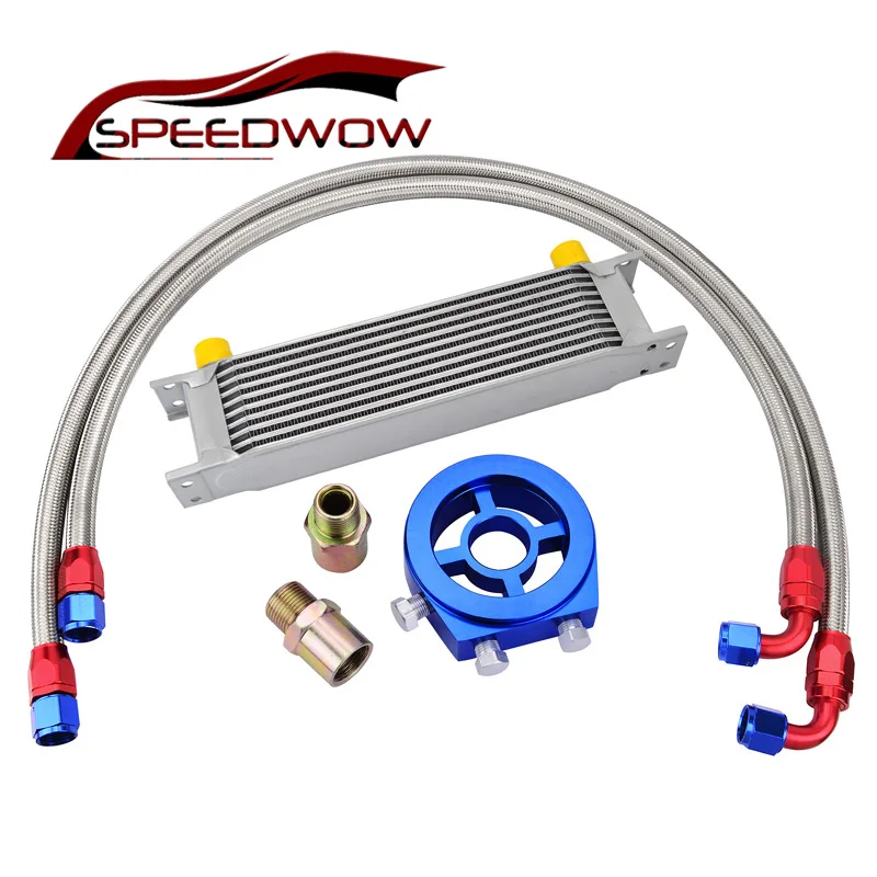 SPEEDWOW 10Row AN10 Universal Engine Transmission Oil Cooler+Filter Relocation Kit+Swivel Hose End Fitting Hose Line Kits 